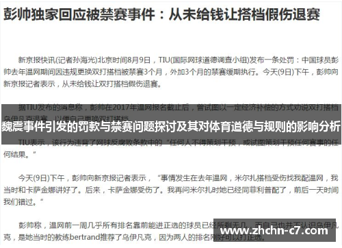魏震事件引发的罚款与禁赛问题探讨及其对体育道德与规则的影响分析
